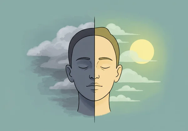 Person balancing emotions, showing instability and calm.
