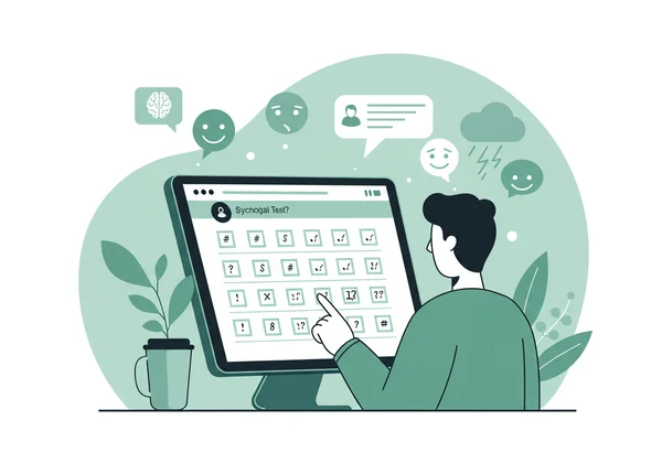 Person taking an online neuroticism test for self-awareness.