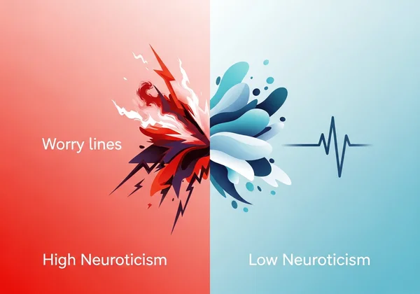 न्यूरोटिसिज़म का स्पेक्ट्रम: उच्च बनाम निम्न भावनात्मक प्रतिक्रियाशीलता।