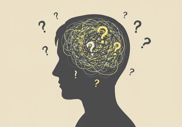 Illustration of a person with swirling thoughts of worry.