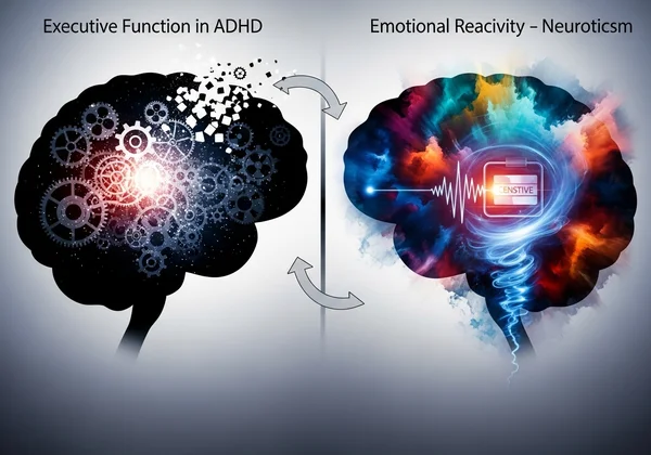 Abstract depiction of brain functions, ADHD vs emotional reactivity