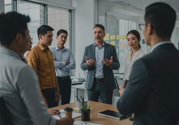 Calm leader guiding team in professional setting
